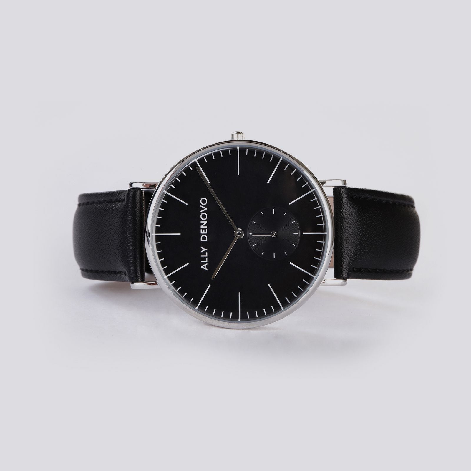 【男/女款40mm】全時經典腕錶－銀框黑色真皮錶帶 AM5001.3