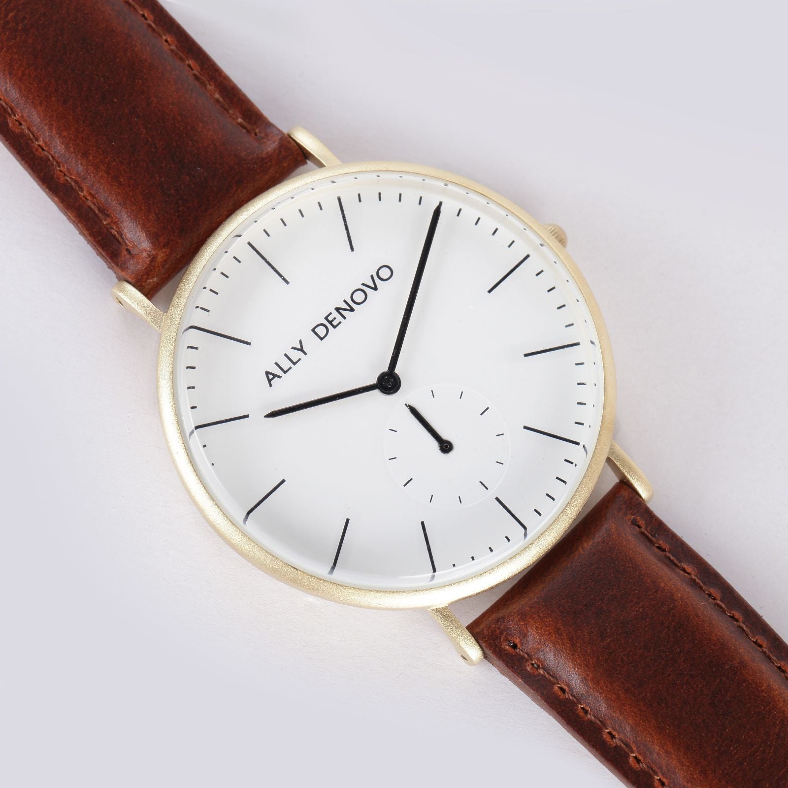 【男/女款40mm】全時經典腕錶－金框紅棕色真皮錶帶 AM5001.4