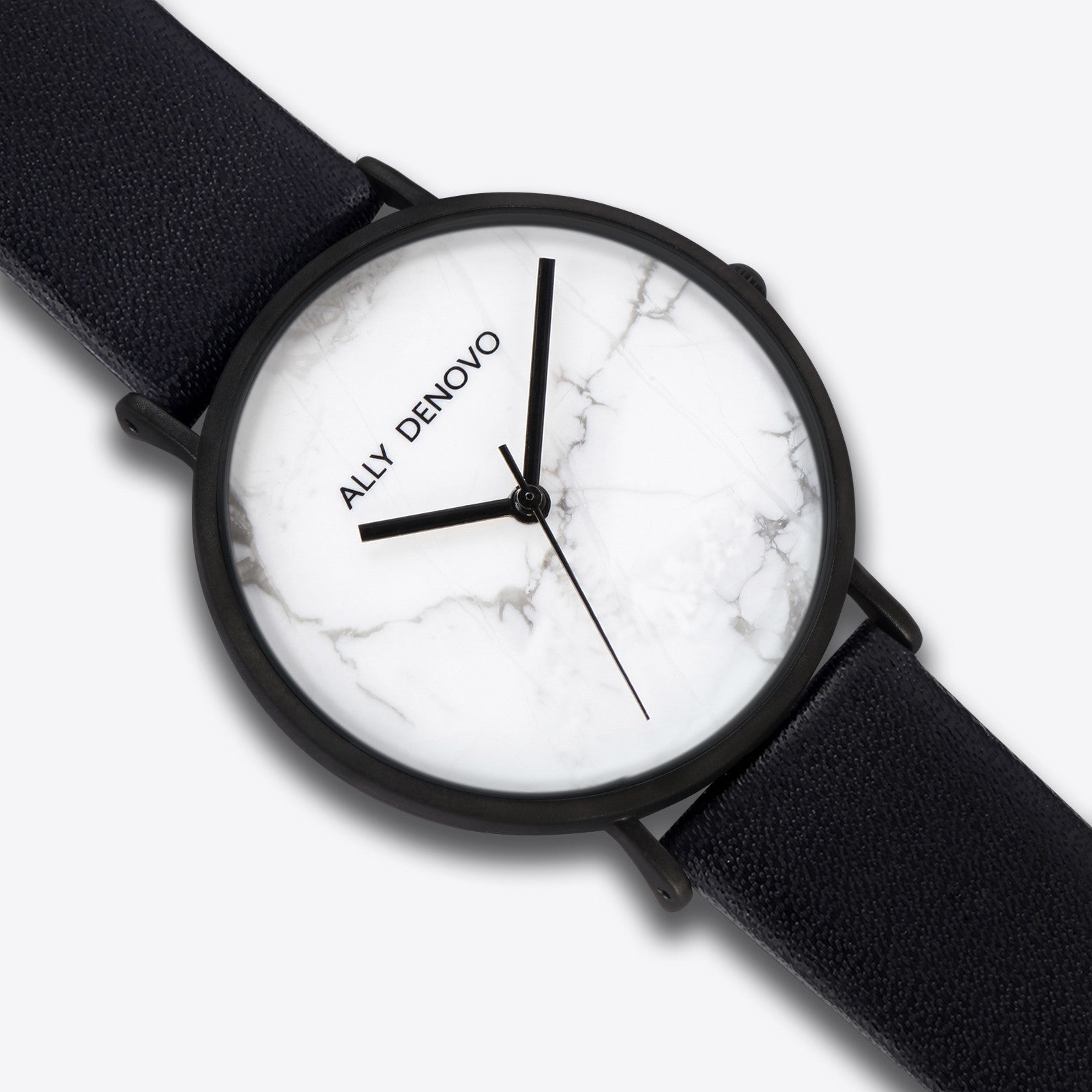 【男款】Carrara Marble皮革腕錶-白大理黑框黑真皮錶帶 AM5010.2