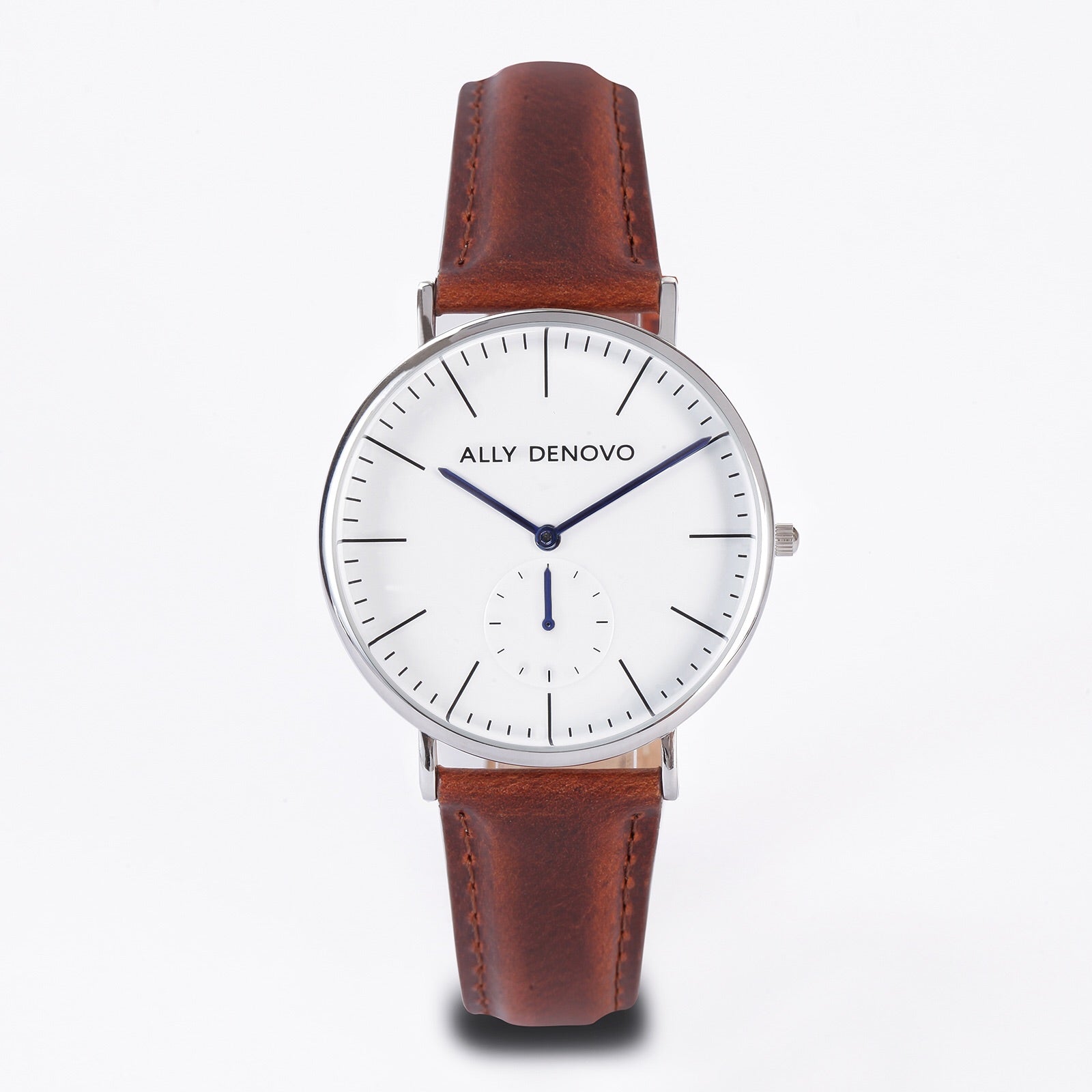 【男/女款40mm】全時經典腕錶－銀框紅棕色真皮錶帶 AM5001.2