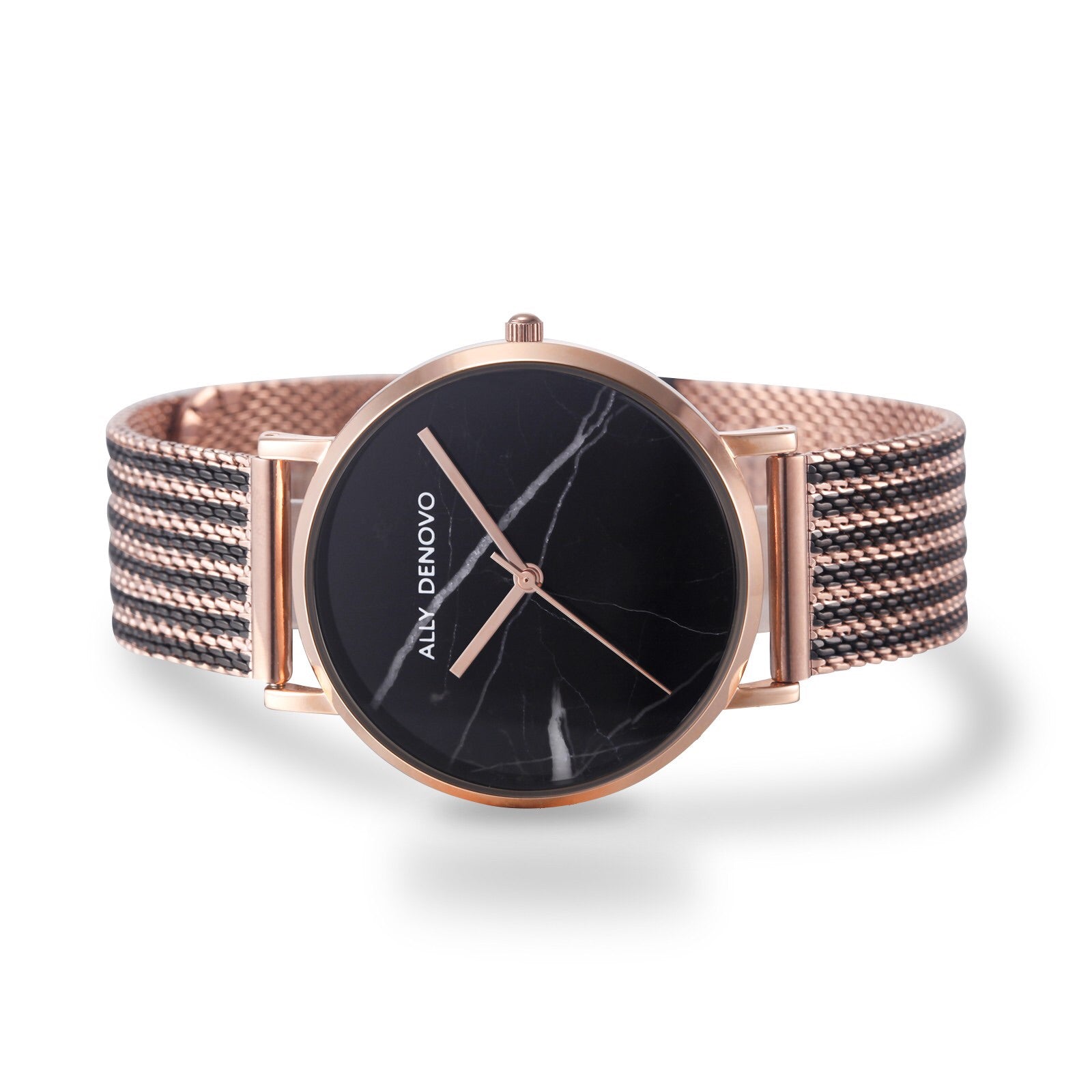 【新上市！女款36mm】Carrara Marble金屬鍊帶腕錶-黑大理石玫瑰金框雙色不鏽鋼錶帶
