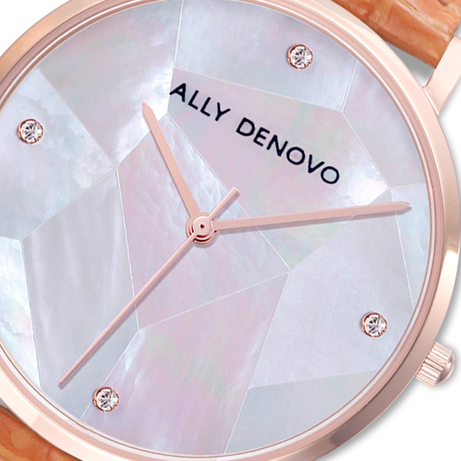 【新上市】Gaia pearl壓蛇紋皮革腕錶-白菱形琉璃玫瑰金框橘色真皮錶帶