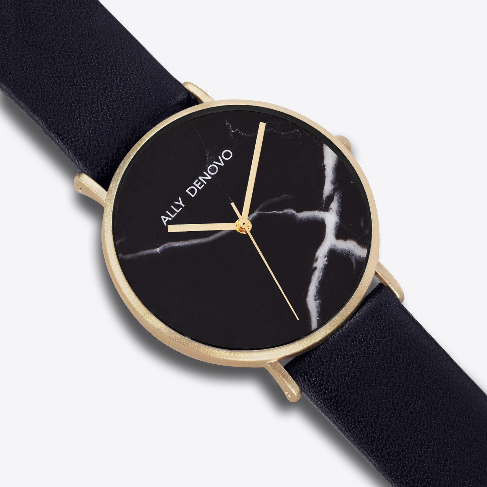 【男款】Carrara Marble皮革腕錶-黑大理面霧金框黑真皮錶帶 AM5010.5