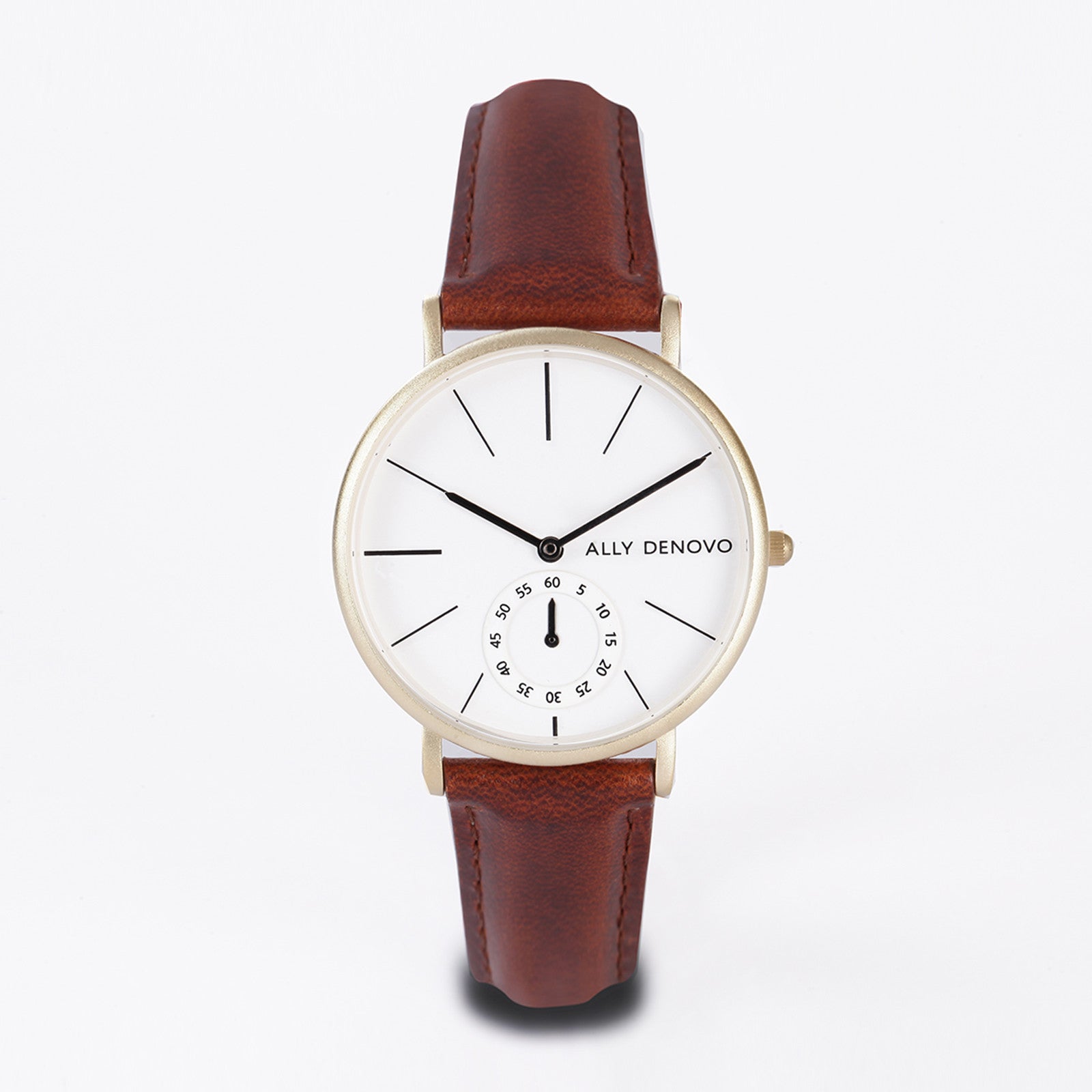 【女款36mm】全時經典腕錶－金框紅棕色真皮錶帶 AF5001.4