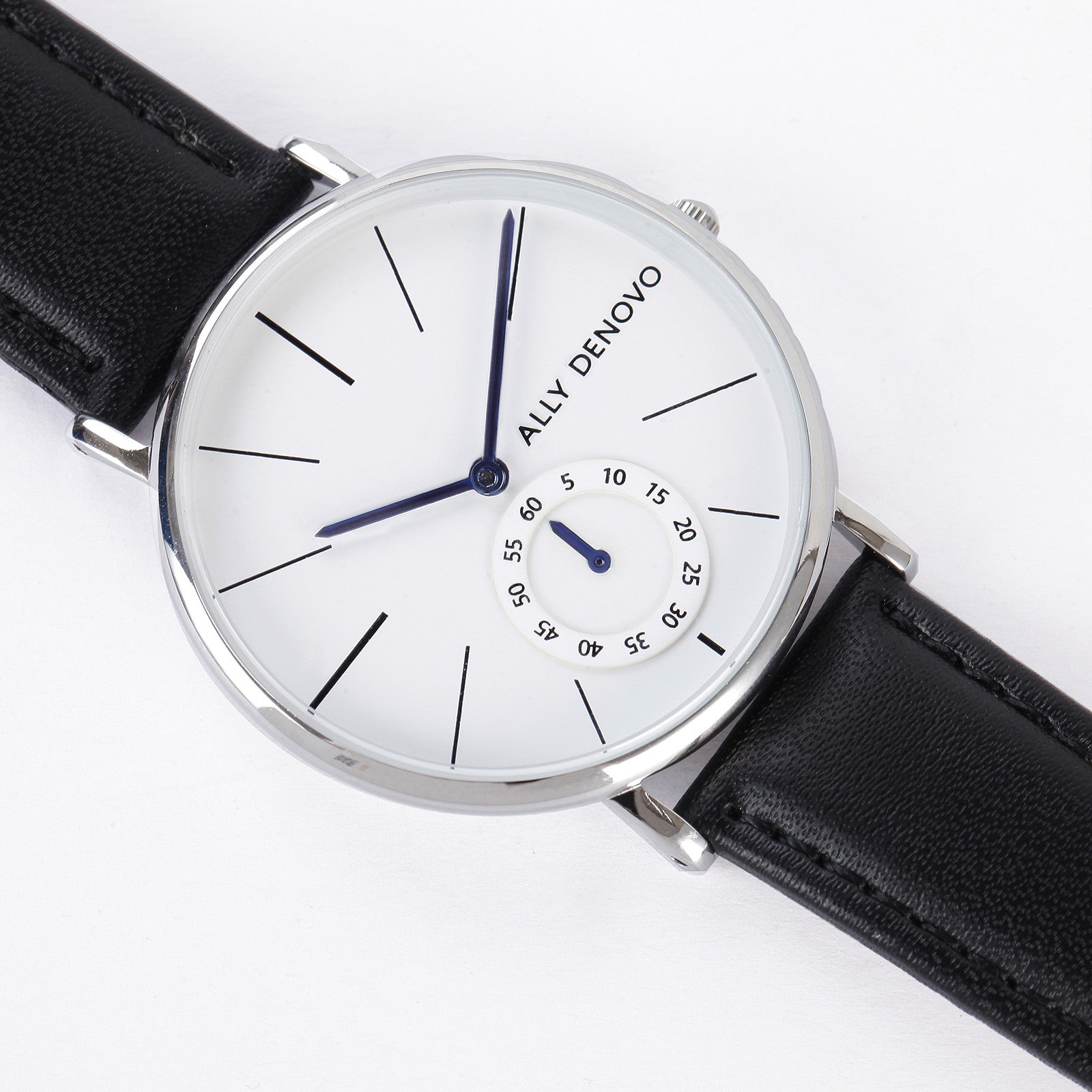 【男/女款40mm】全時經典腕錶－白錶面銀框黑色真皮金錶帶 AM5001.1