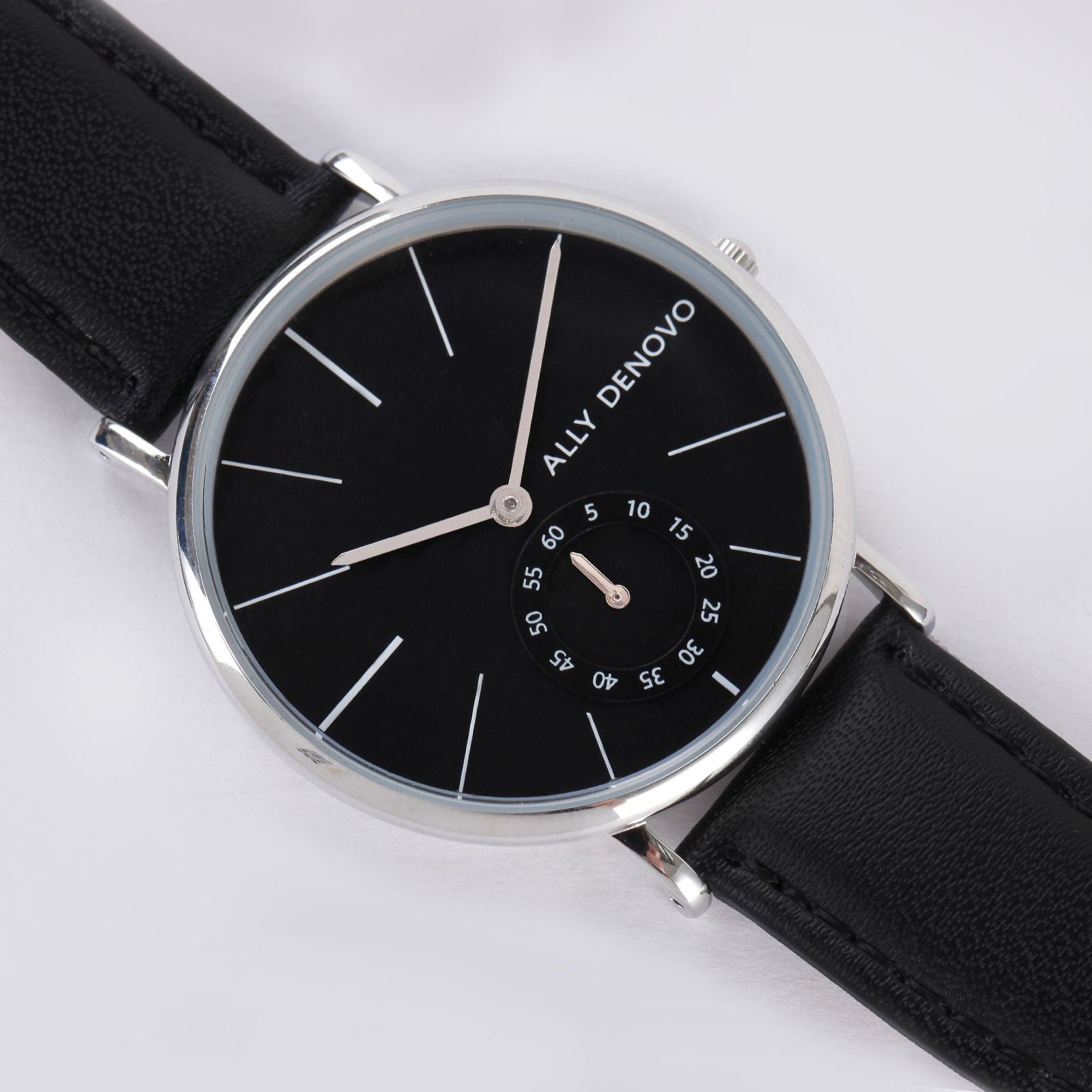 【女款36mm】全時經典腕錶－黑錶面銀框黑色真皮錶帶 AF5001.3