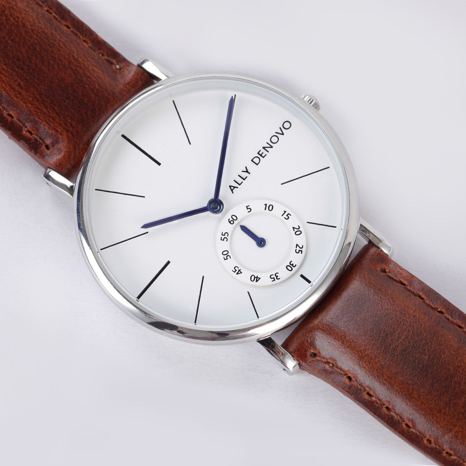 【女款36mm】全時經典腕錶－銀框紅棕色真皮錶帶 AF5001.2