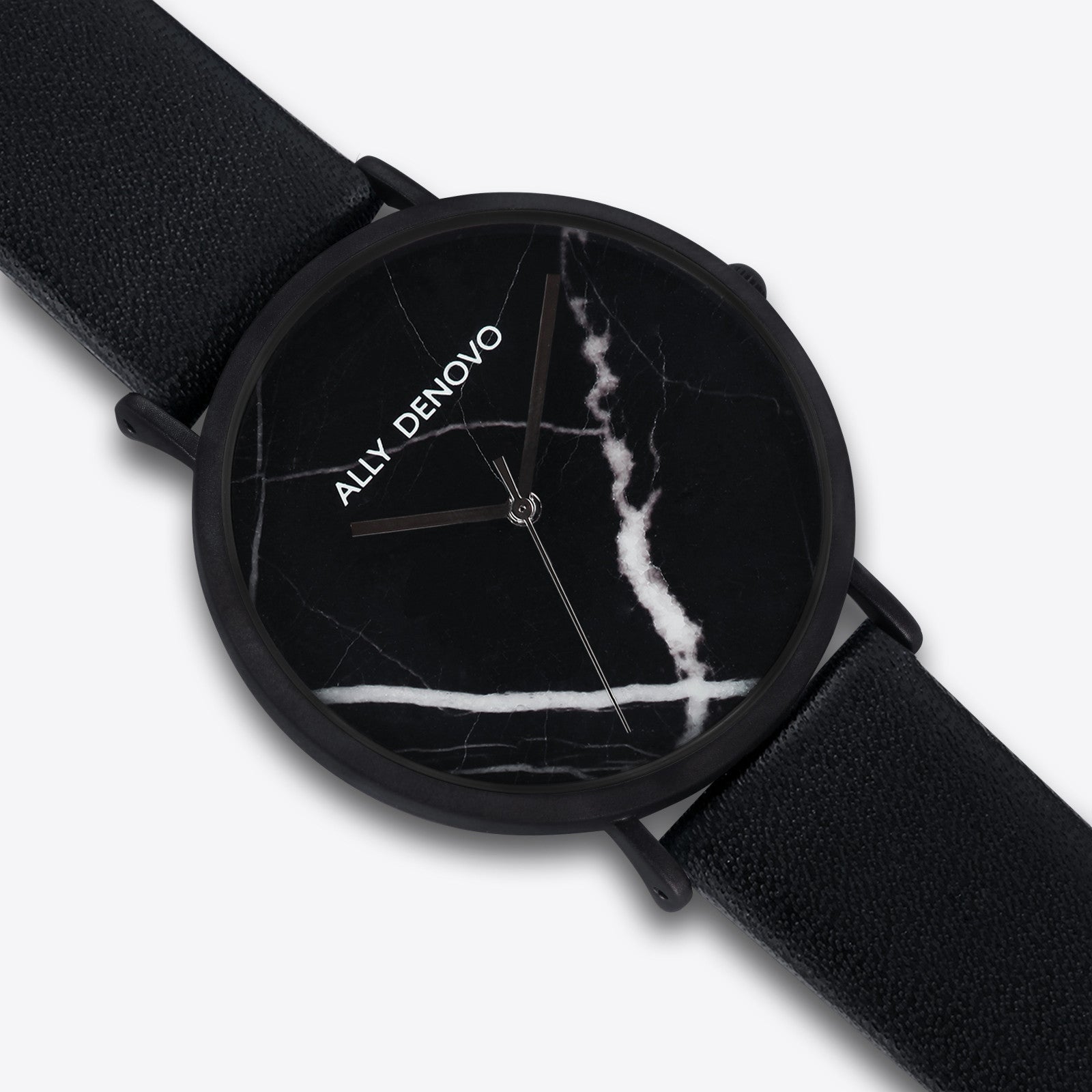 【女款36mm】Carrara Marble皮革腕錶-黑大理石黑框黑色真皮錶帶 AF5005.3