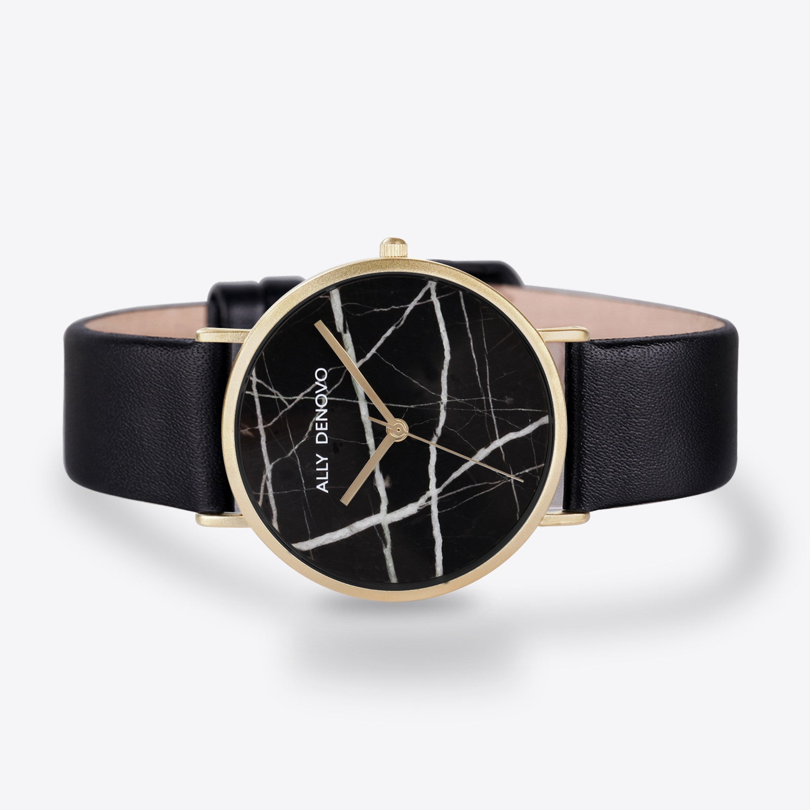 【女款】Carrara Marble皮革腕錶-黑大理石金框黑色真皮錶帶 AF5005.5