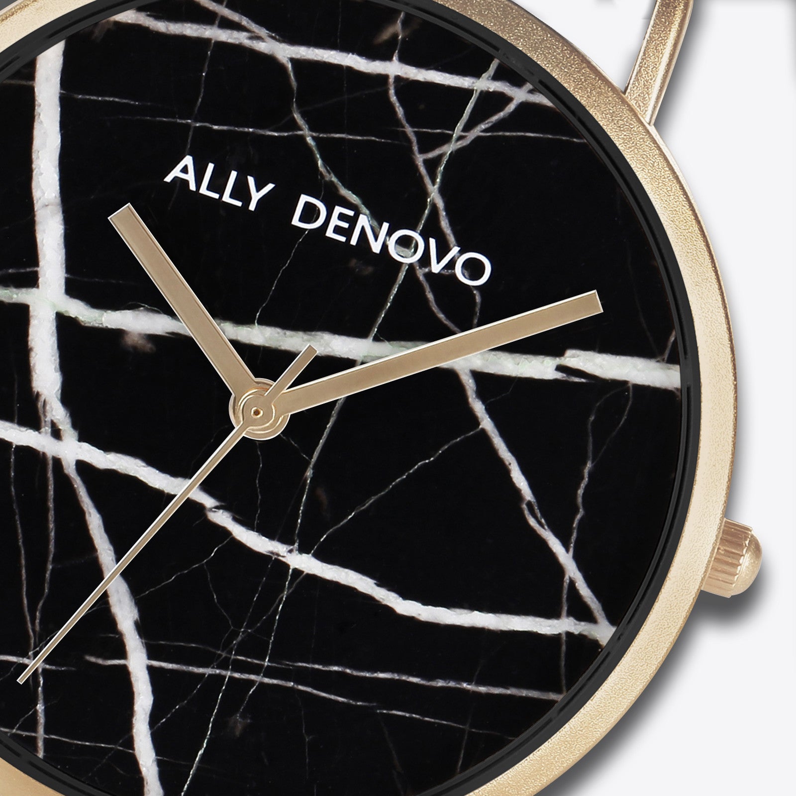 【女款】Carrara Marble皮革腕錶-黑大理石金框黑色真皮錶帶 AF5005.5