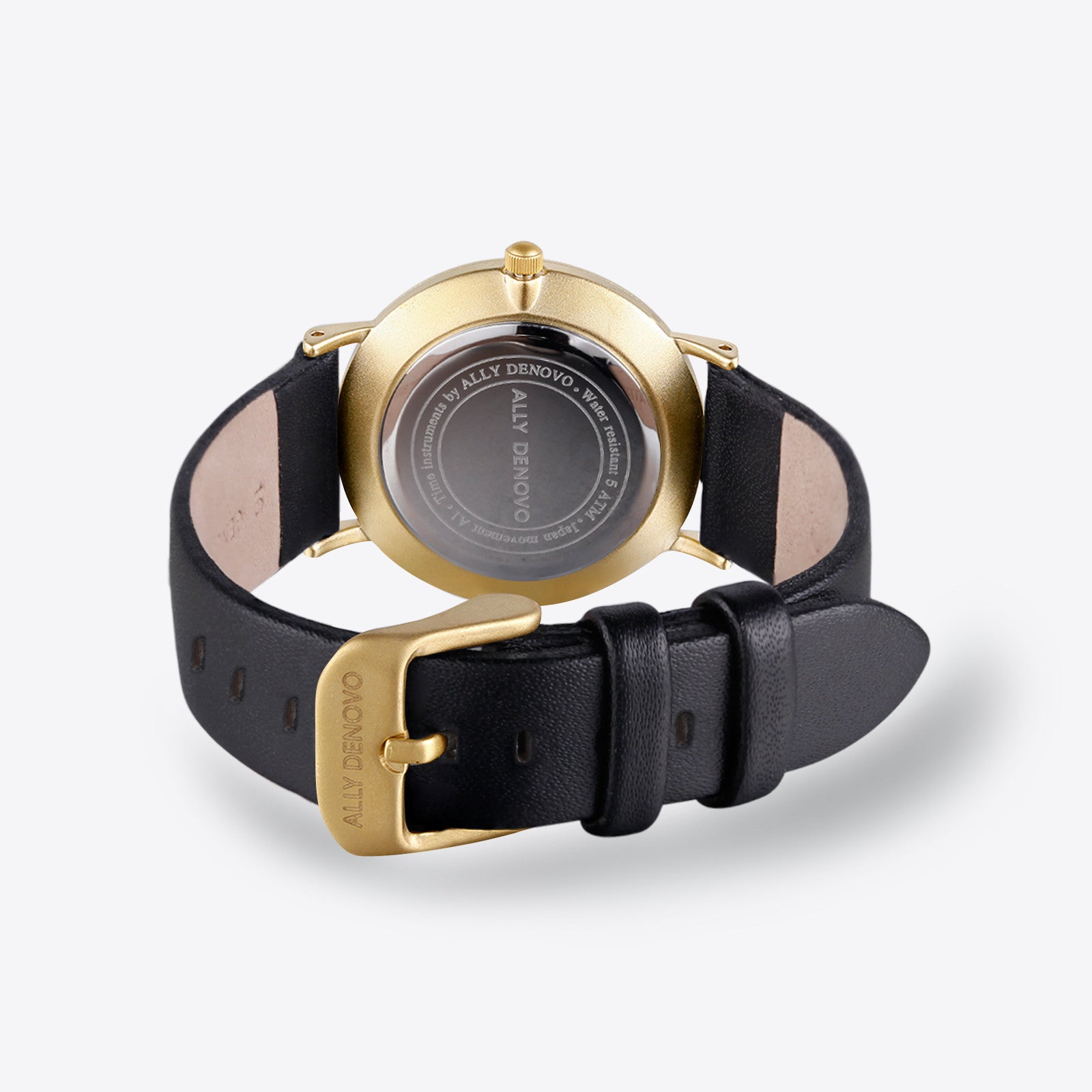 【女款36mm】Carrara Marble皮革腕錶-白大理石金框黑色真皮錶帶 AF5005.6