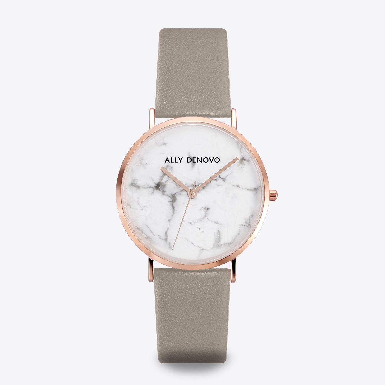 【女款36mm】Carrara Marble皮革腕錶-白大理石玫瑰金框乳灰色真皮錶帶  AF5005.7
