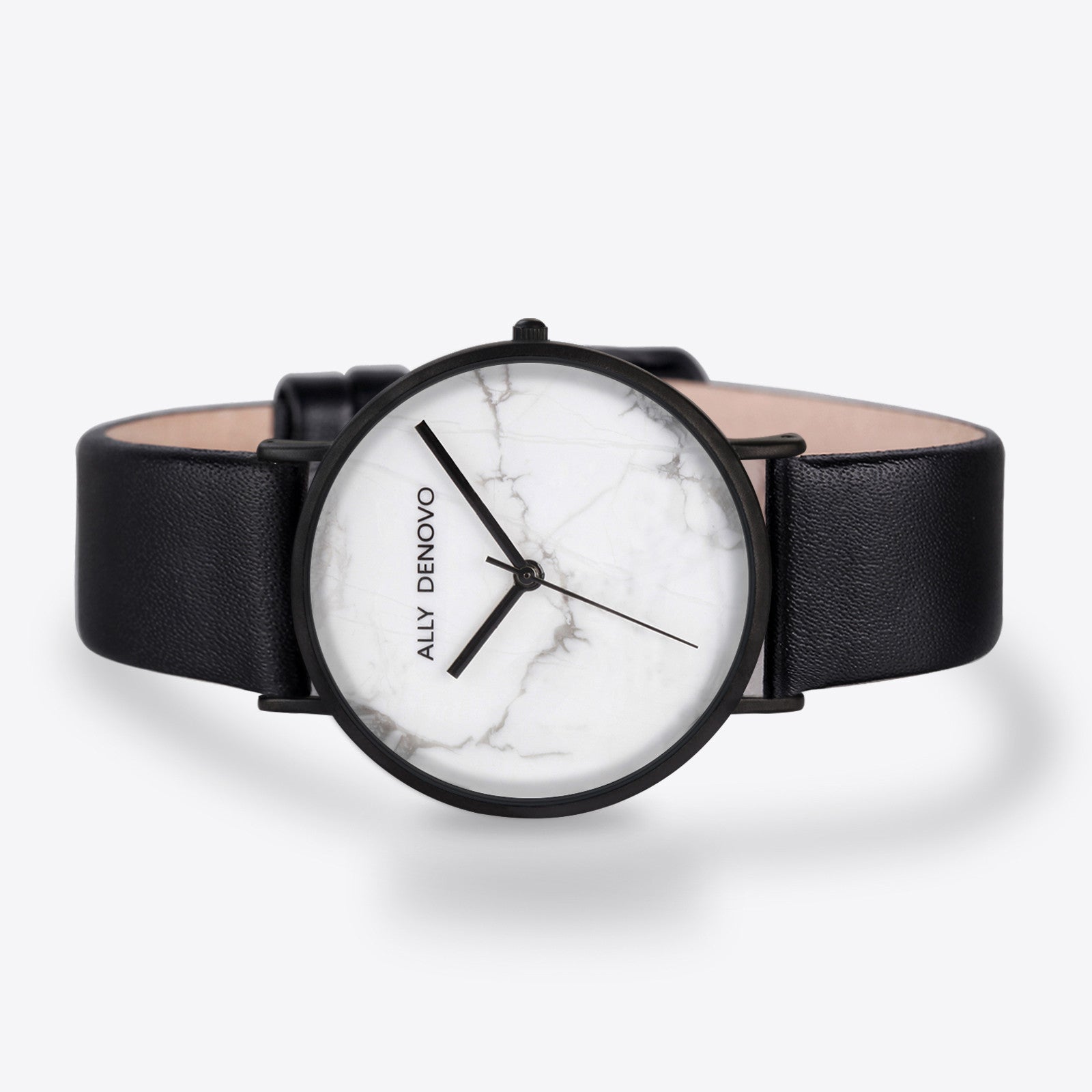 【男款】Carrara Marble皮革腕錶-白大理黑框黑真皮錶帶 AM5010.2