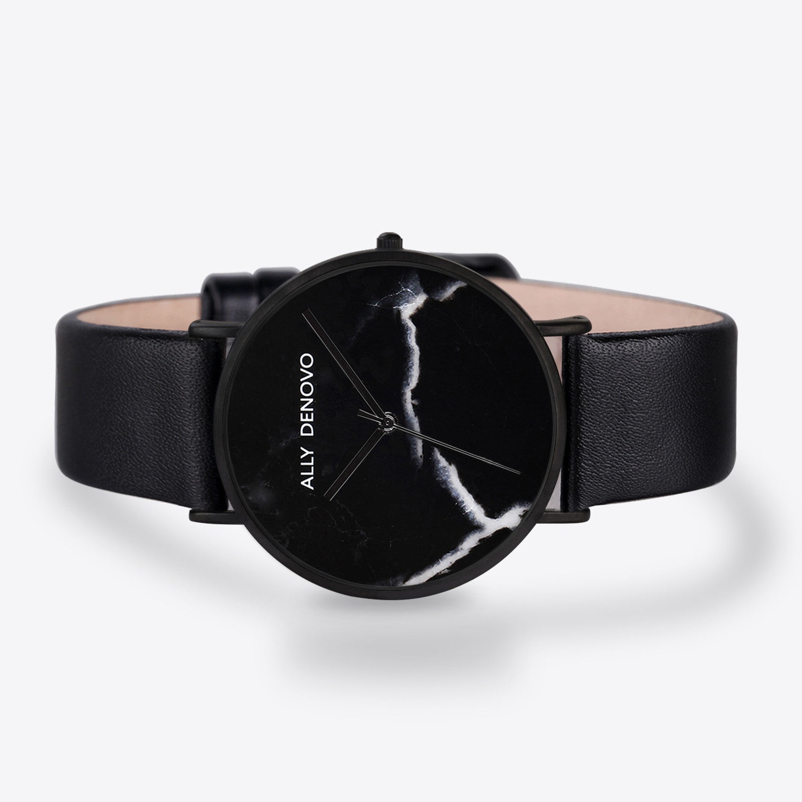 【男款】Carrara Marble皮革腕錶-黑大理黑框黑真皮錶帶 AM5010.3
