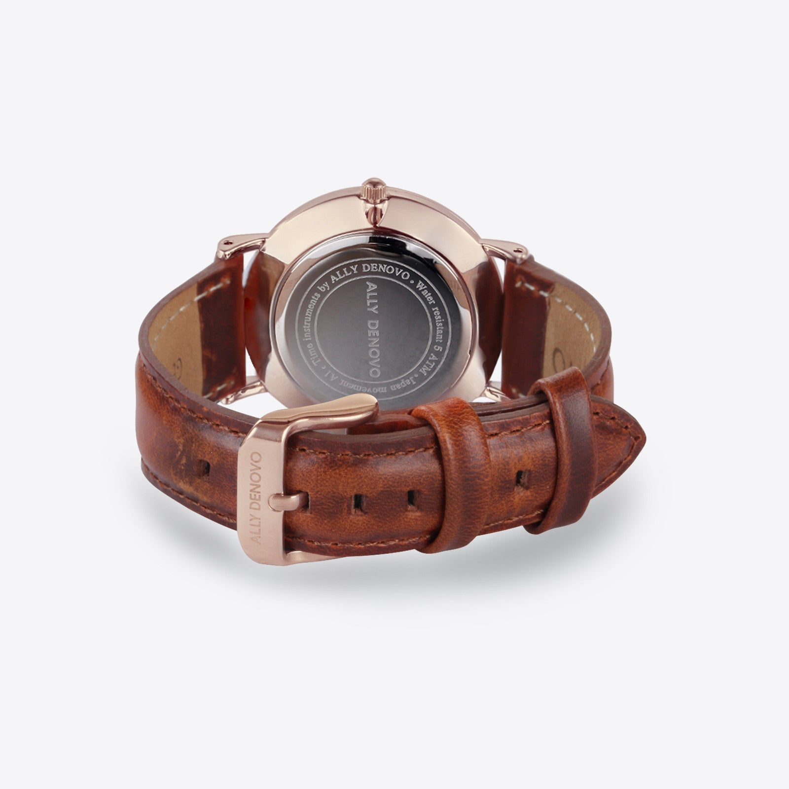 【男款】Carrara Marble皮革腕錶-白大理面玫瑰金框復古红棕色真皮錶帶 AM5010.4