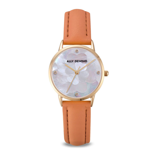 《單獨購買》橘色真皮縫線錶帶14mm金扣/簡換錶帶開關式智慧扣環/適用28mm錶盤