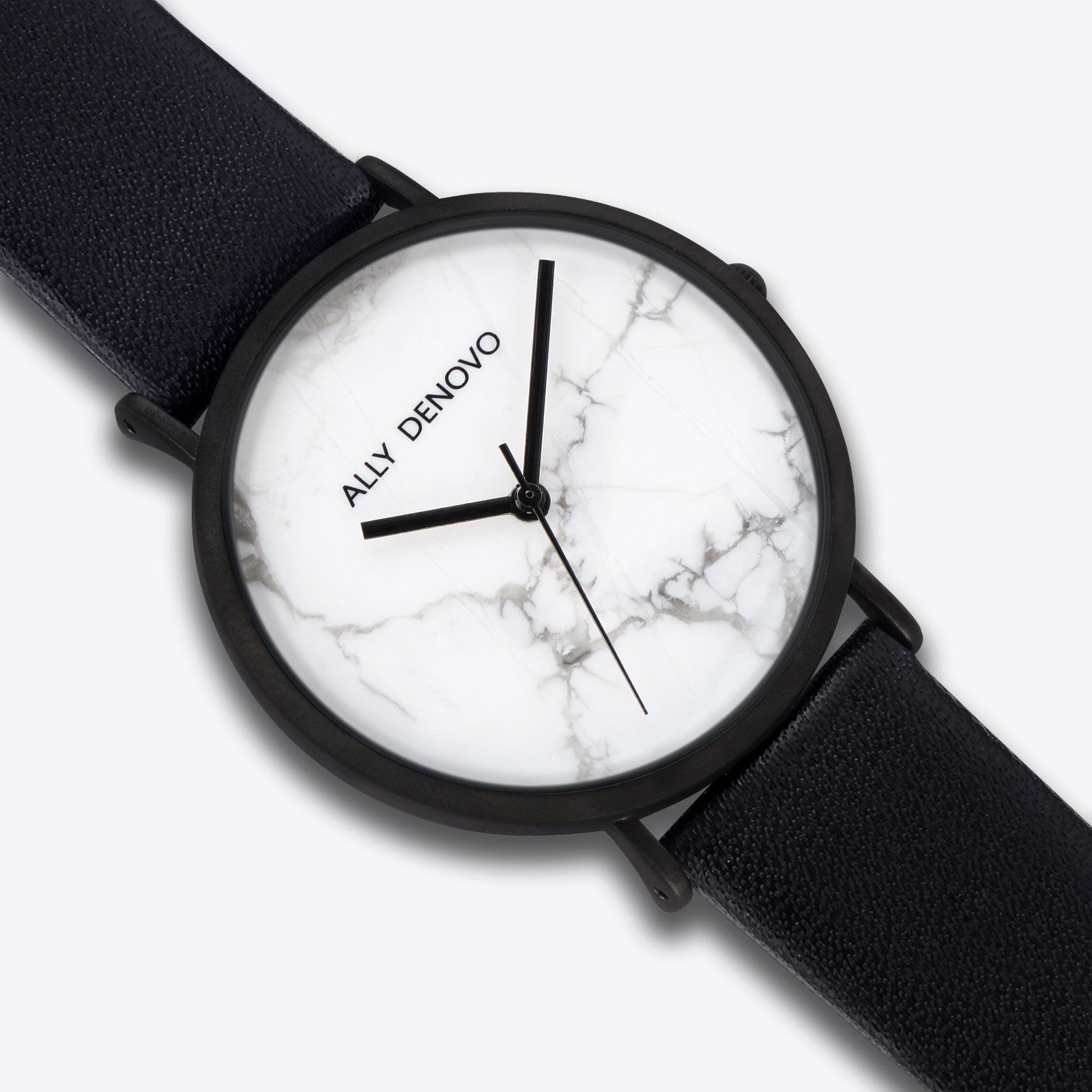 【女款36mm】Carrara Marble皮革腕錶-白大理石黑框黑色真皮錶帶 AF5005.2