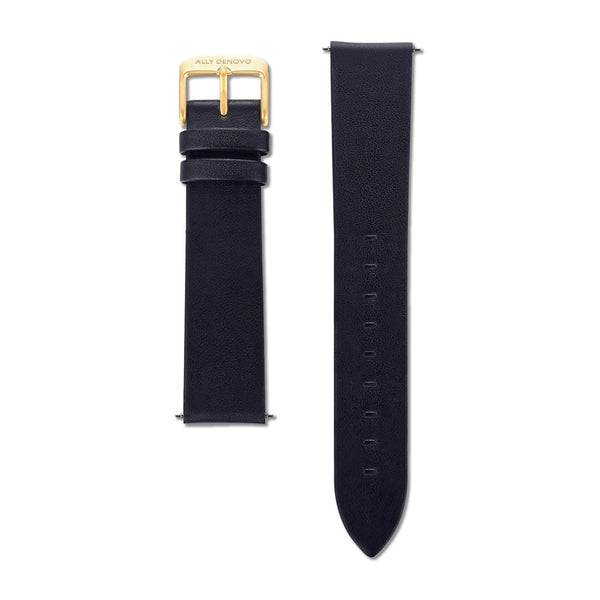 《單獨購買》黑色真皮無縫線錶帶20mm金扣/簡易換錶帶開關式智慧扣環/適用40mm錶盤