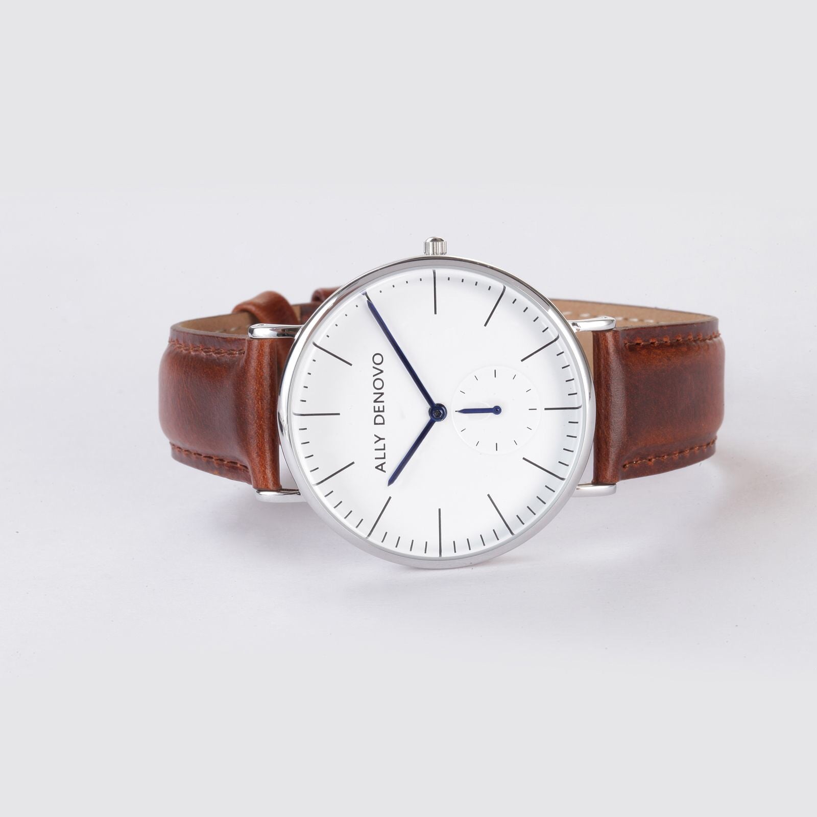 【男/女款40mm】全時經典腕錶－銀框紅棕色真皮錶帶 AM5001.2