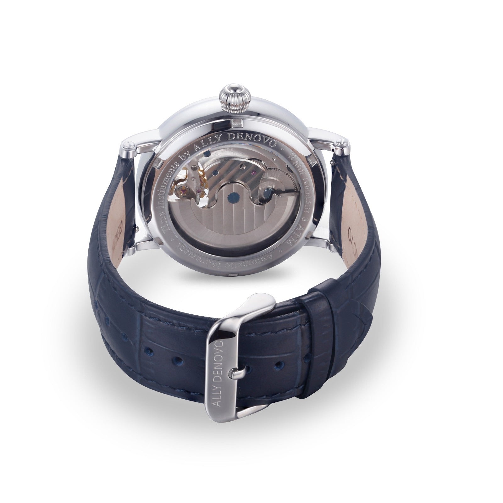 極光藝術星晨機械錶－銀框軍藍鱷魚紋皮帶