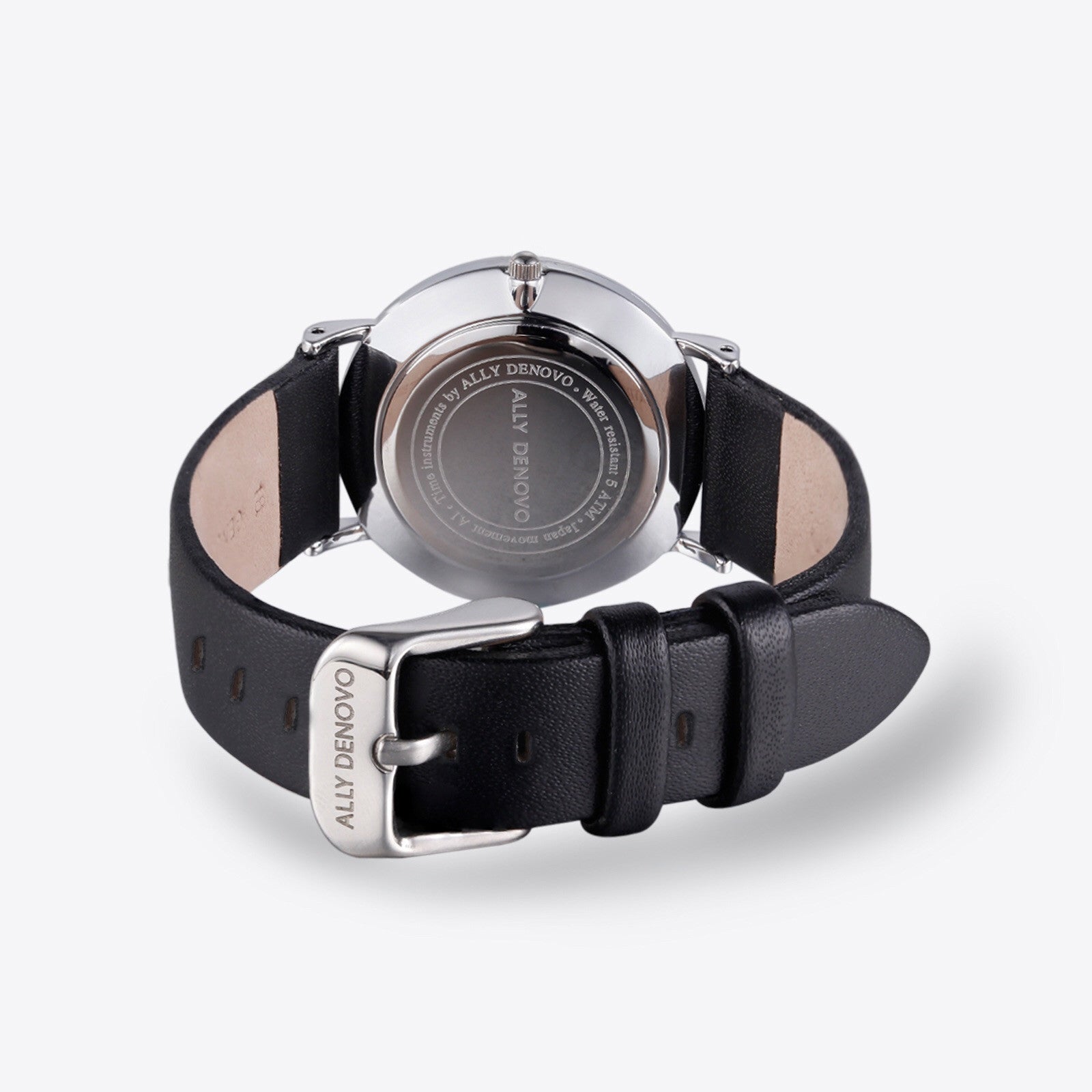 【男款】Carrara Marble皮革腕錶-白大理石銀框黑真皮錶帶 AM5010.1