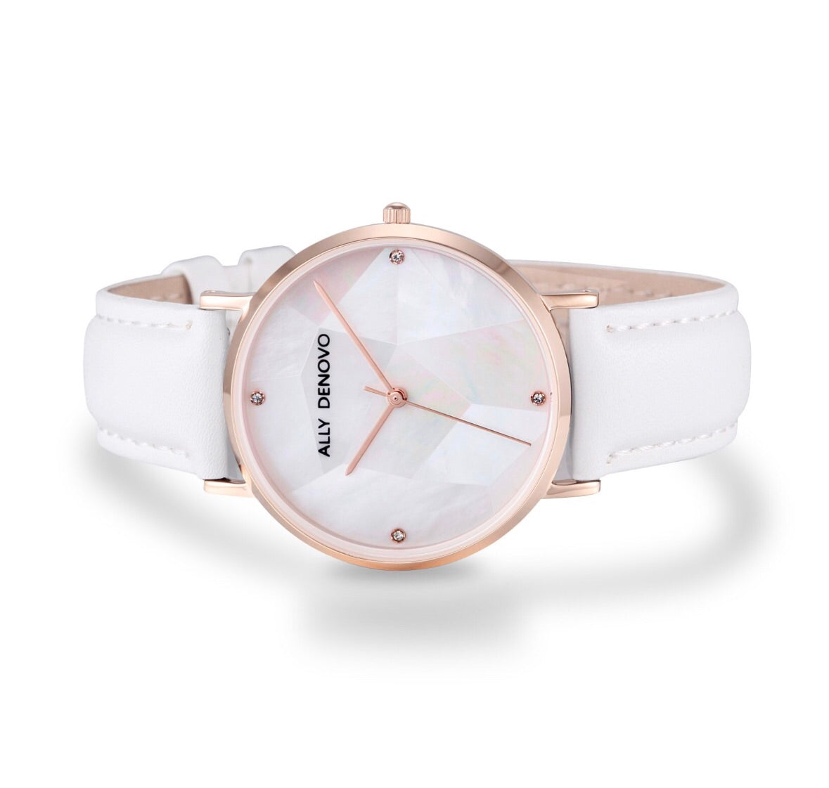 Gaia pearl皮革腕錶-白色菱形琉璃玫瑰金框白色真皮錶帶 AF5003.10