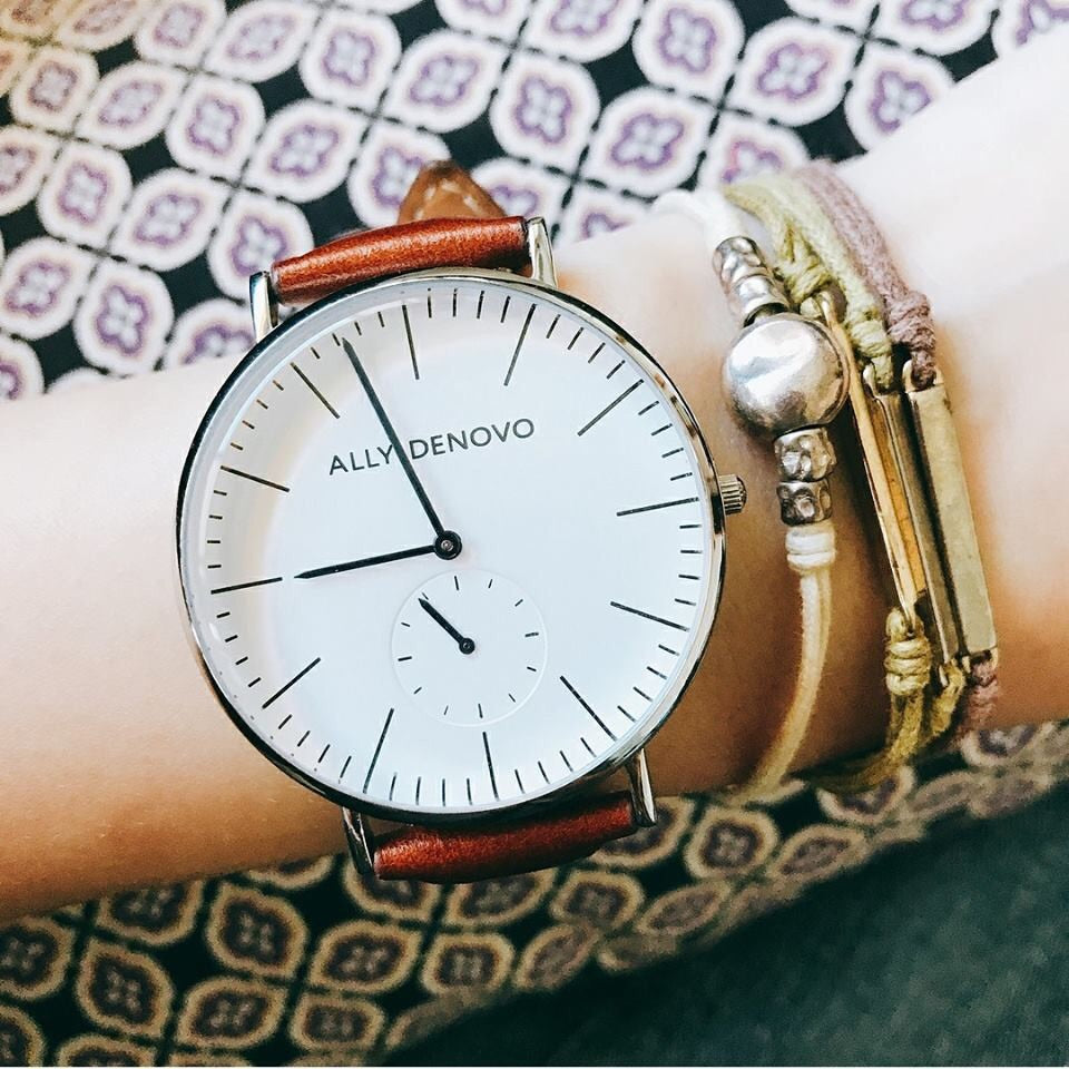 《單獨購買》紅棕色真皮縫線錶帶20mm銀扣/簡易換錶帶開關式智慧扣環/適用40mm錶盤