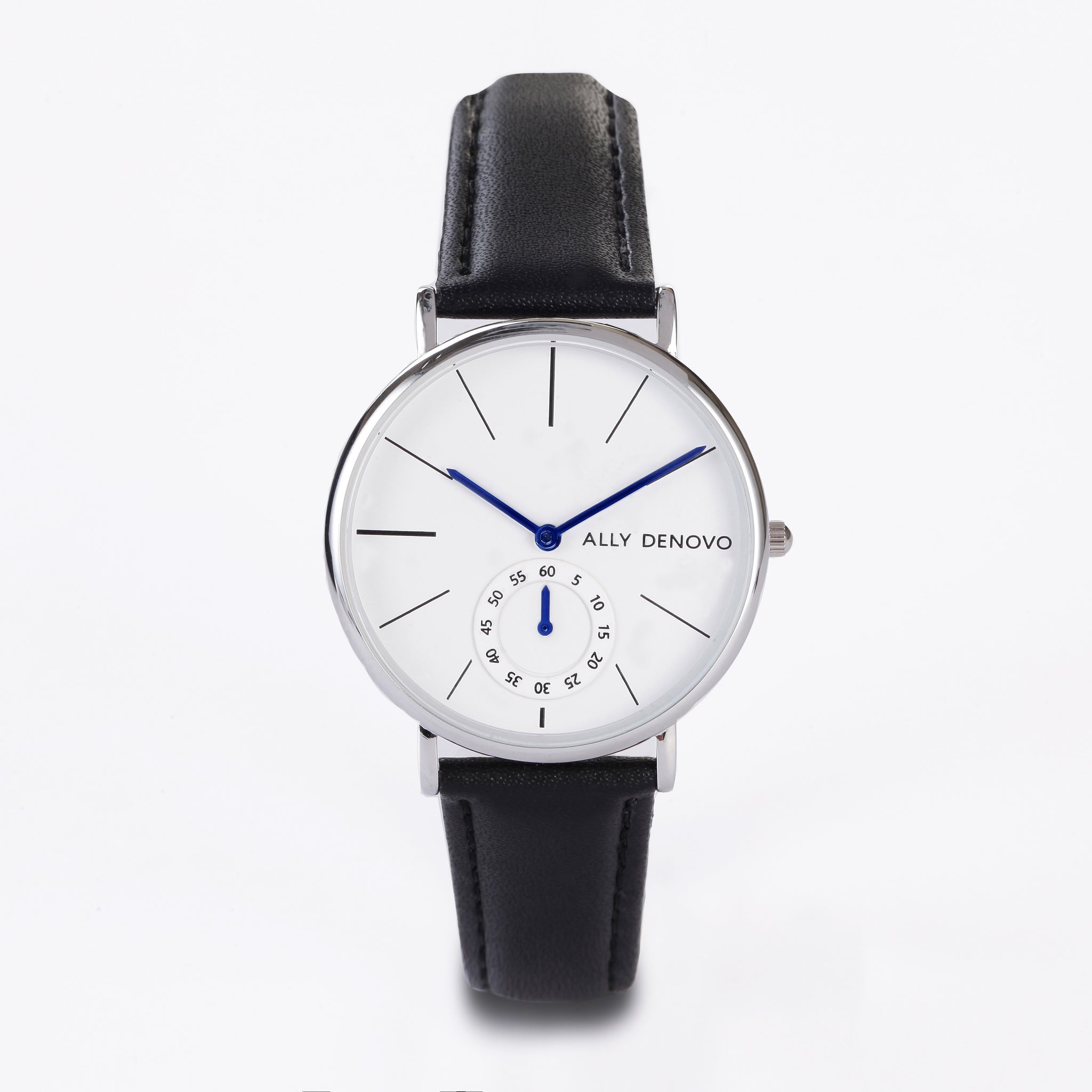 女款36mm】全時經典腕錶－白面銀框黑色真皮錶帶AF5001.1 – ALLY DENOVO