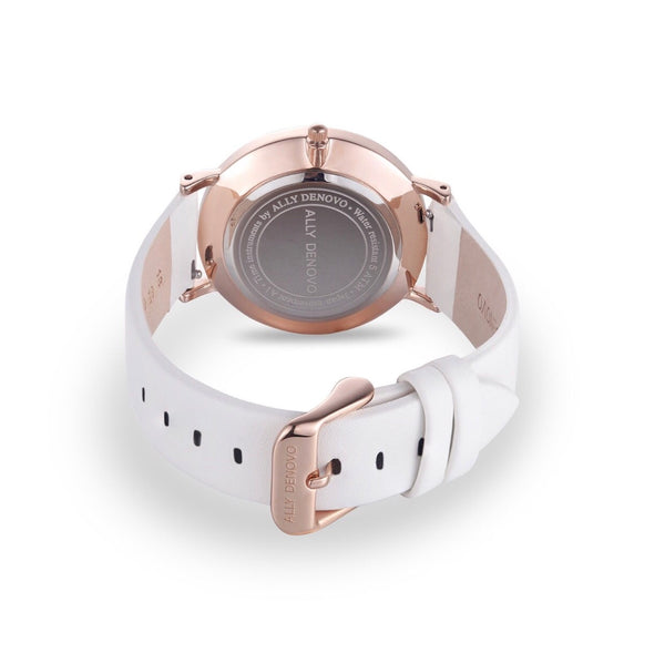 《單獨購買》白色真皮無縫線錶帶18mm玫瑰金扣/簡換錶帶開關式智慧扣環/適用36mm錶盤