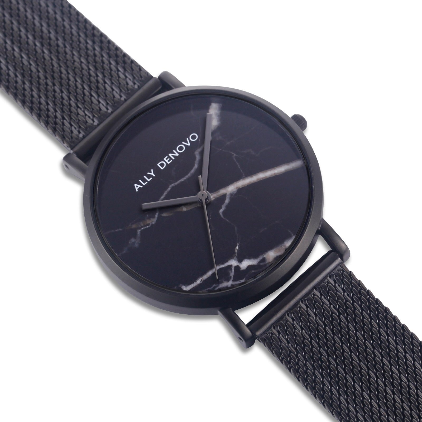 【新上市！女款36mm】Carrara Marble金屬鍊帶腕錶-黑大理石雙黑色不鏽鋼錶帶