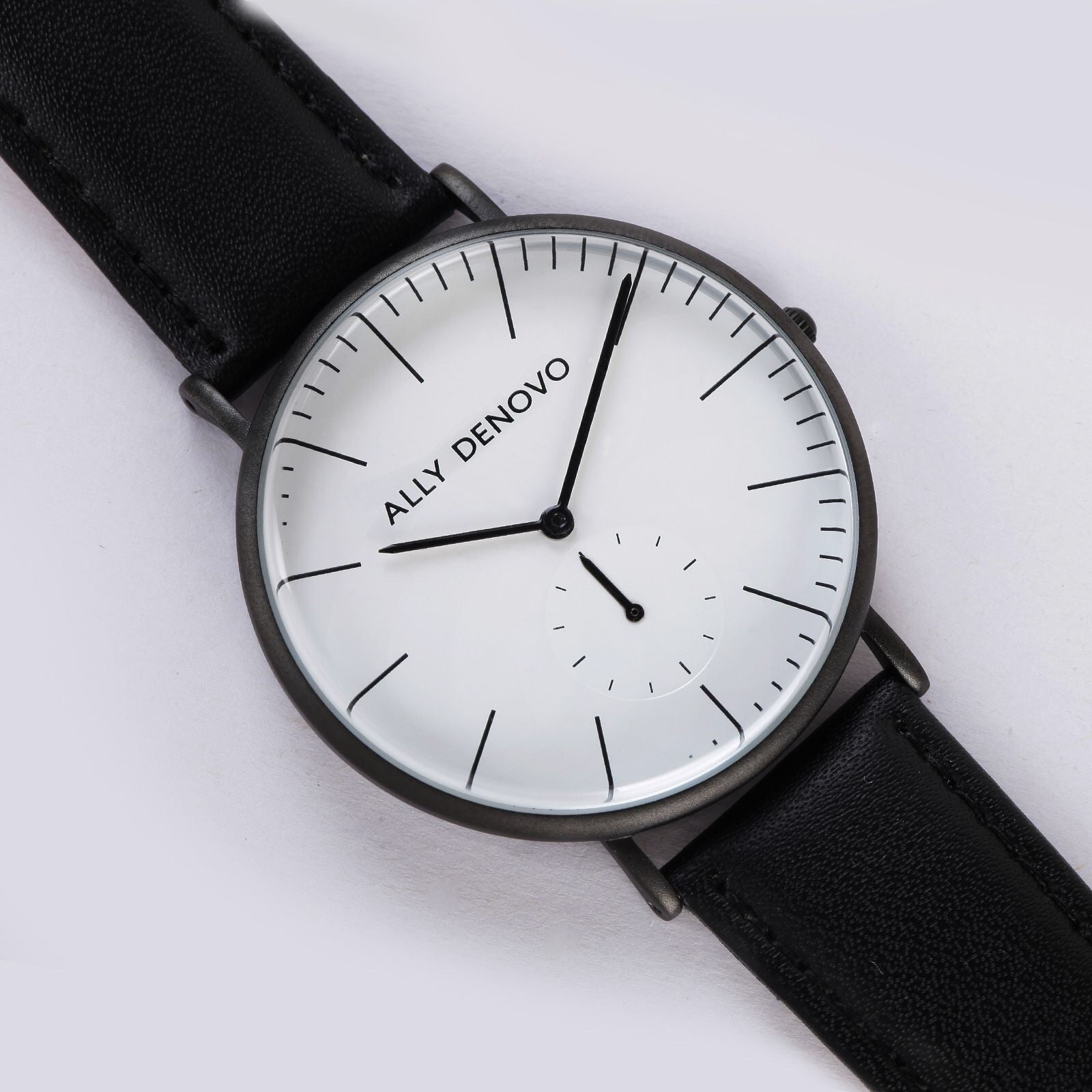 【男/女款40mm】全時經典腕錶－黑框黑色真皮錶帶 AM5001.5
