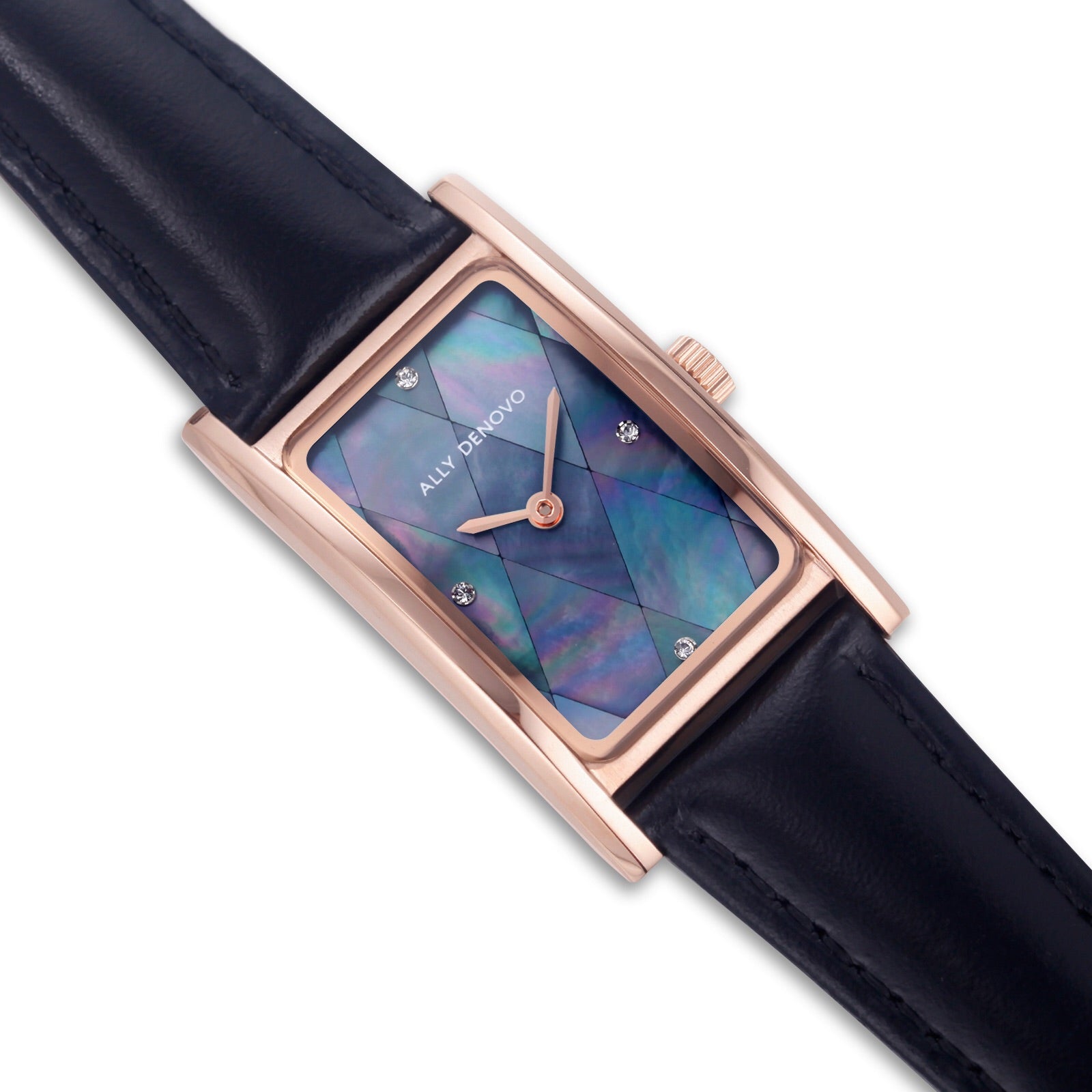 【限量頂級方形琉璃錶鍊禮盒】藍菱玫瑰金框黑色手錶 限時贈送 銀製手鍊