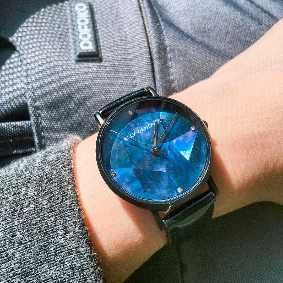 《單獨購買》黑色真皮油光面縫線錶帶18mm黑扣/簡易換錶帶開關式智慧扣環/適用36mm錶盤