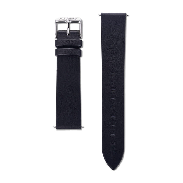 《單獨購買》黑色真皮無縫線錶帶20mm銀扣/簡易換錶帶開關式智慧扣環/適用40mm錶盤