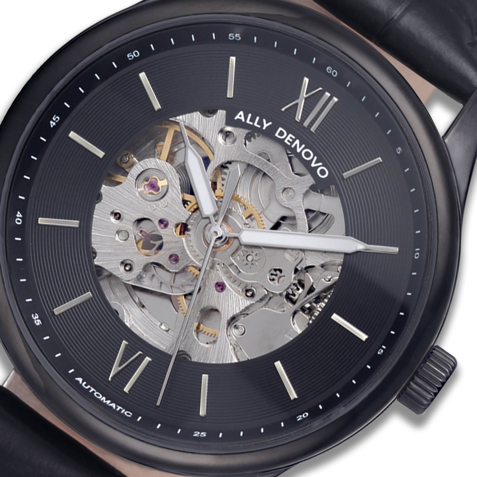 古典機械錶（黑框黑色真皮鱷魚紋錶帶）