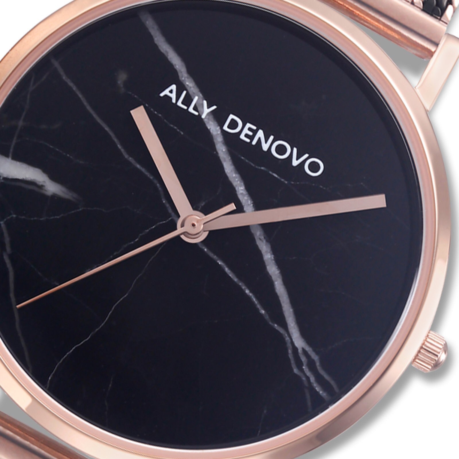 【新上市！女款36mm】Carrara Marble金屬鍊帶腕錶-黑大理石玫瑰金框雙色不鏽鋼錶帶