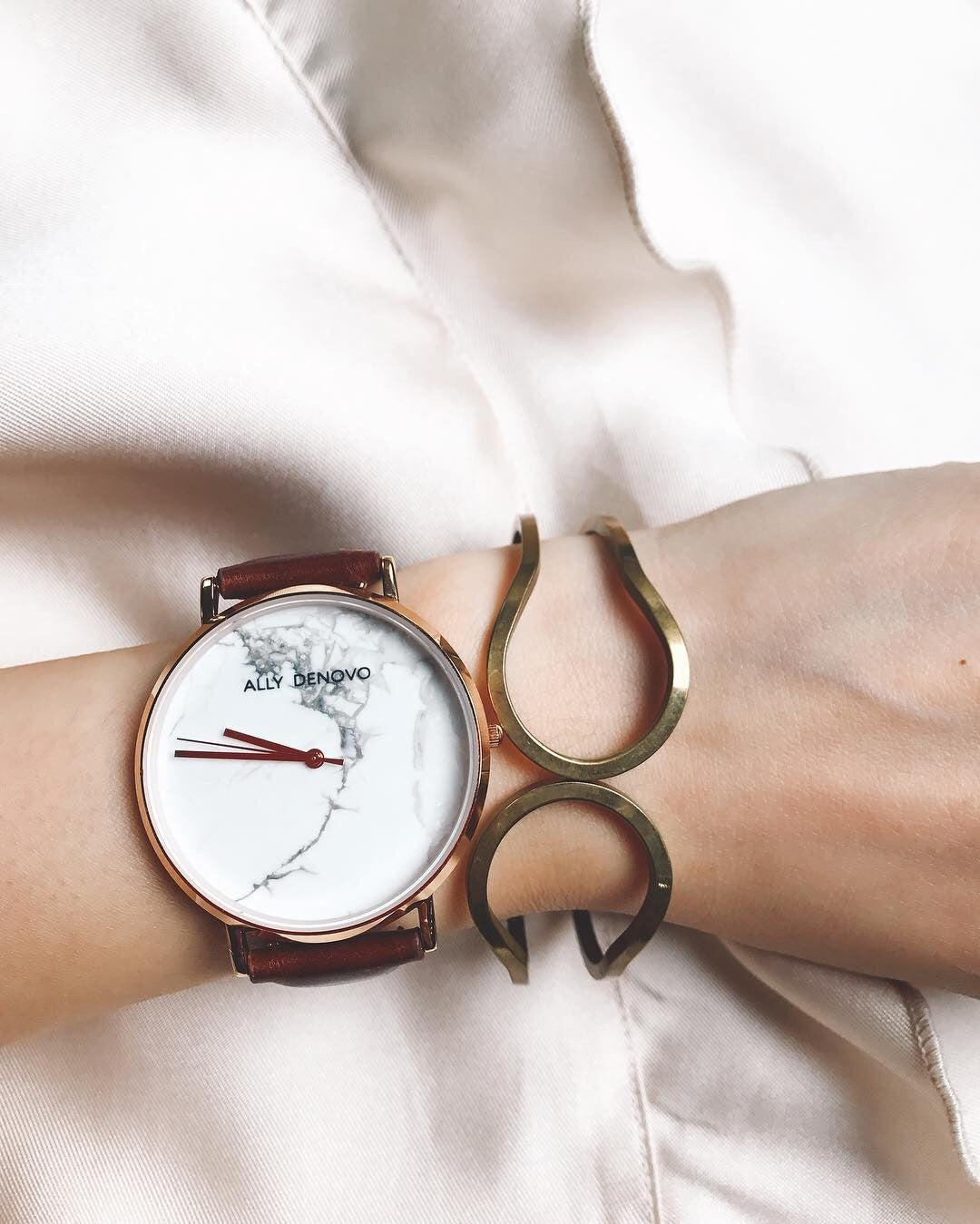 《單獨購買》紅棕色真皮油光面縫線錶帶18mm玫瑰金扣/簡易換錶帶開關式智慧扣環/適用36mm錶盤