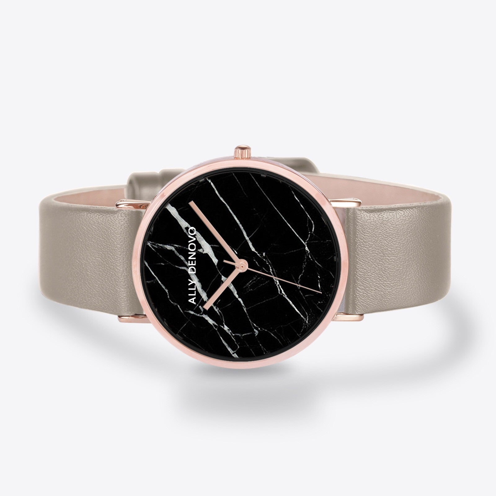 【女款】Carrara Marble皮革腕錶-黑大理石玫瑰金框乳灰色真皮錶帶 AF5005.8