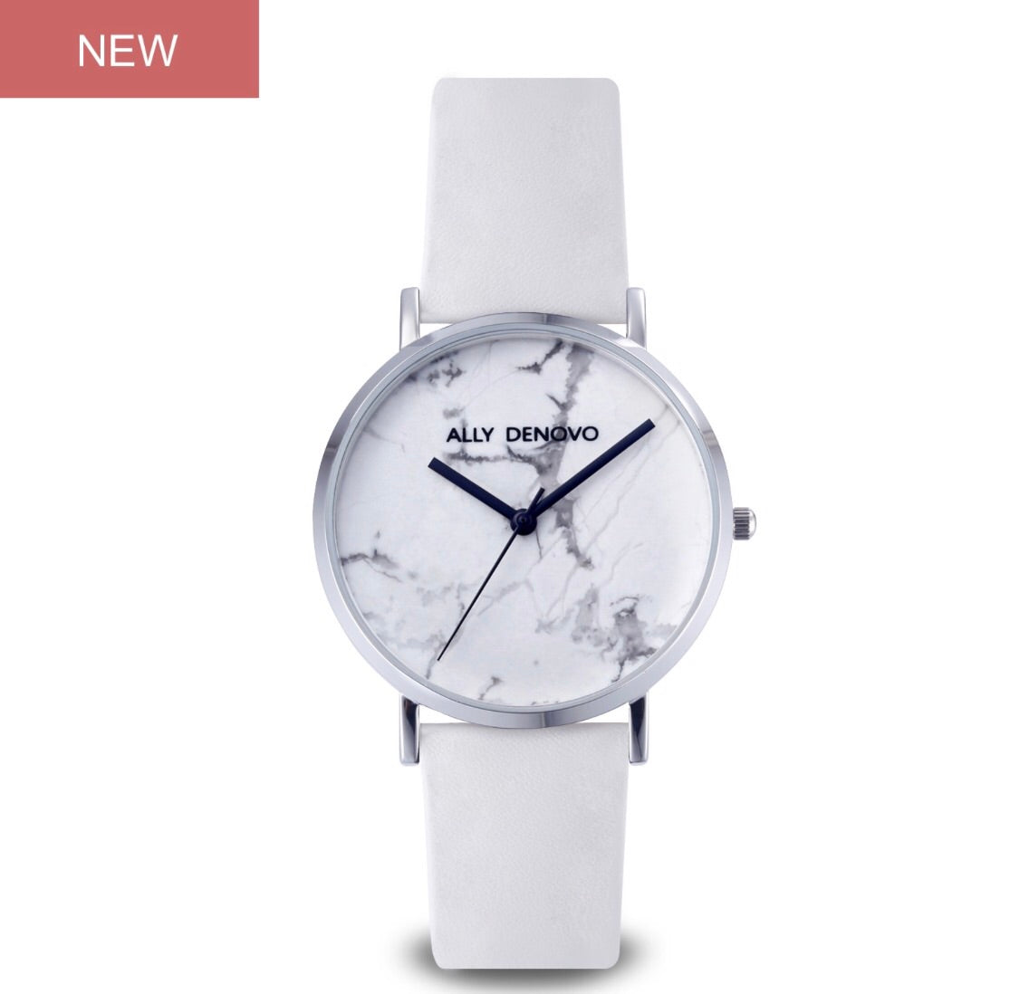 【女款限量】Carrara Marble皮革腕錶-白大理石銀框白色真皮錶帶  AF5005.9