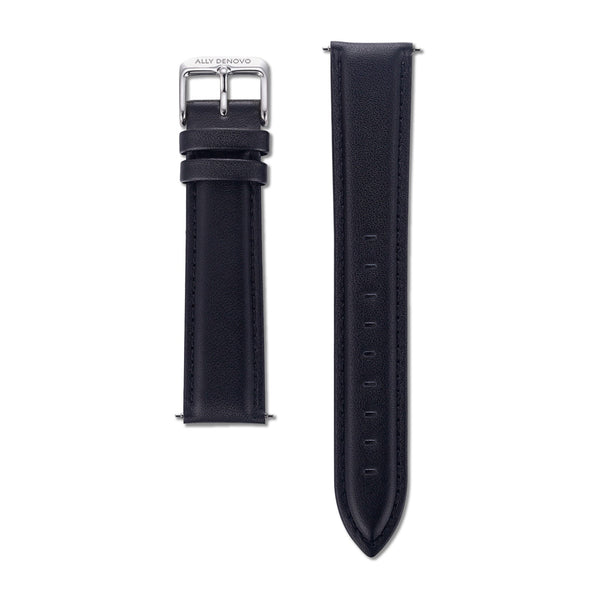 《單獨購買》黑色真皮縫線錶帶20mm銀扣/簡易換錶帶開關式智慧扣環/適用40mm錶盤