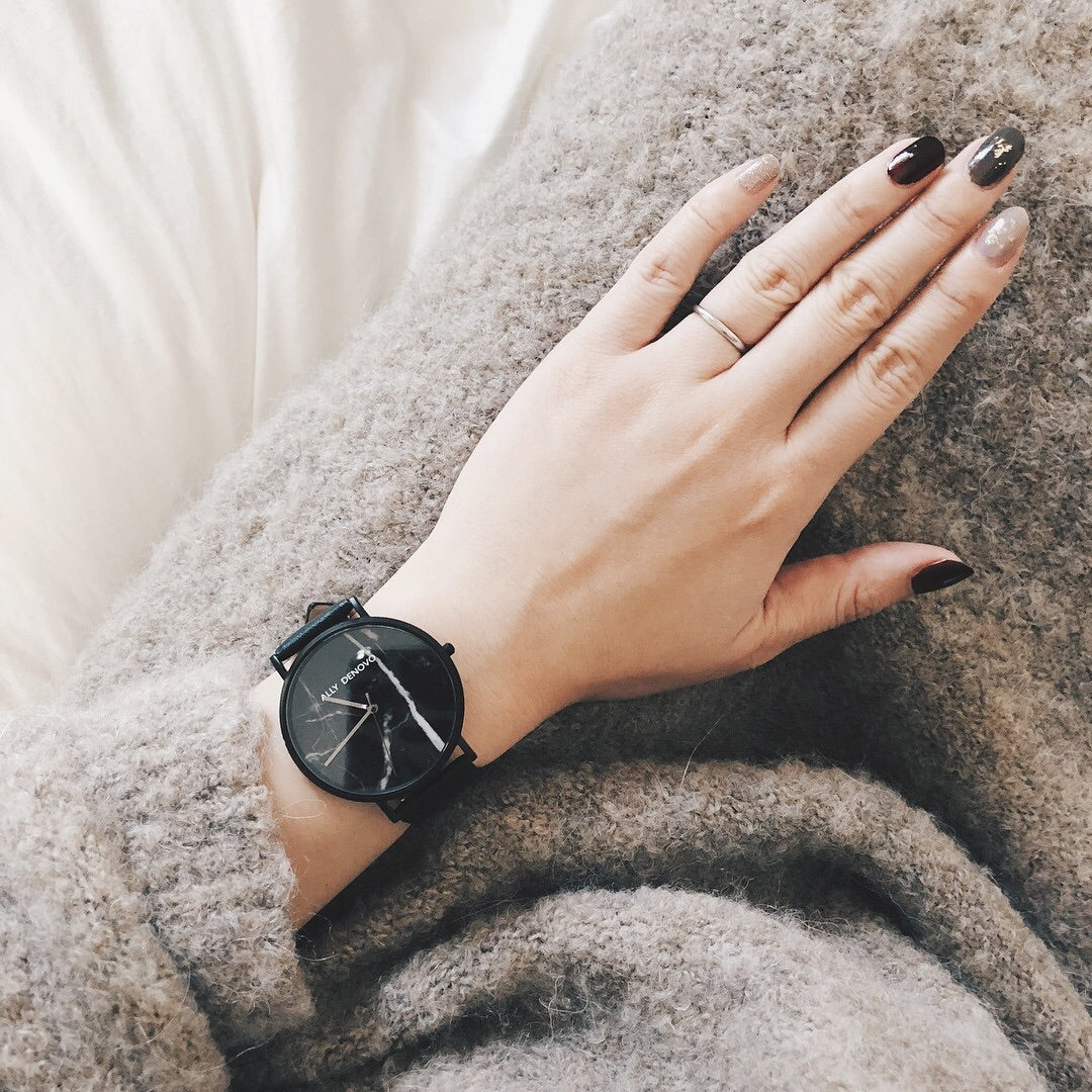 《單獨購買》黑色真皮無縫線錶帶20mm黑扣/簡易換錶帶開關式智慧扣環/適用40mm錶盤
