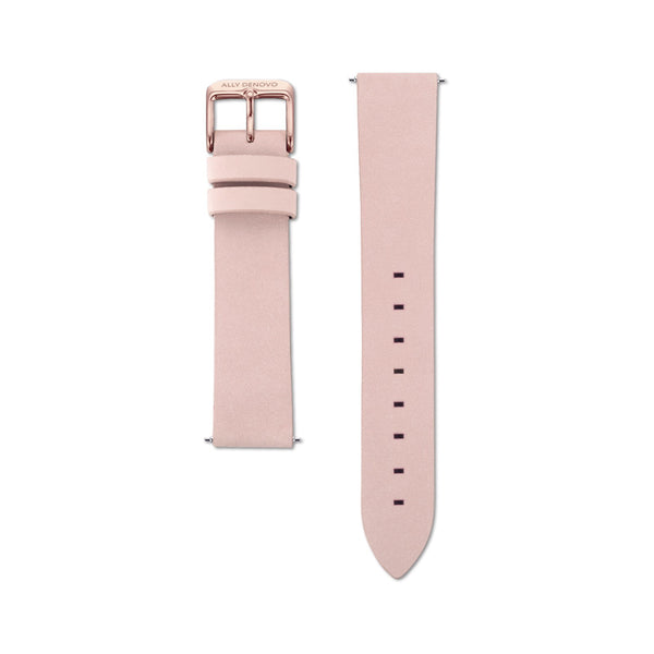 《單獨購買》奶油粉紅色麂皮無縫線錶帶18mm玫瑰金扣/簡易換錶帶開關式智慧扣環/適用36mm錶盤