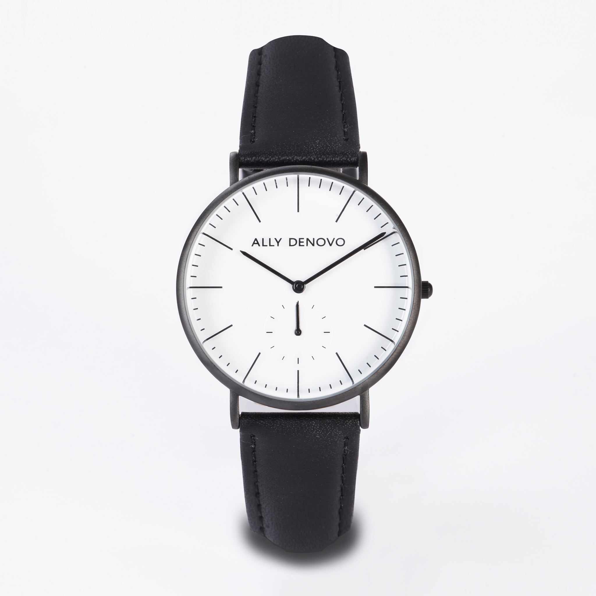 【男/女款40mm】全時經典腕錶－黑框黑色真皮錶帶 AM5001.5