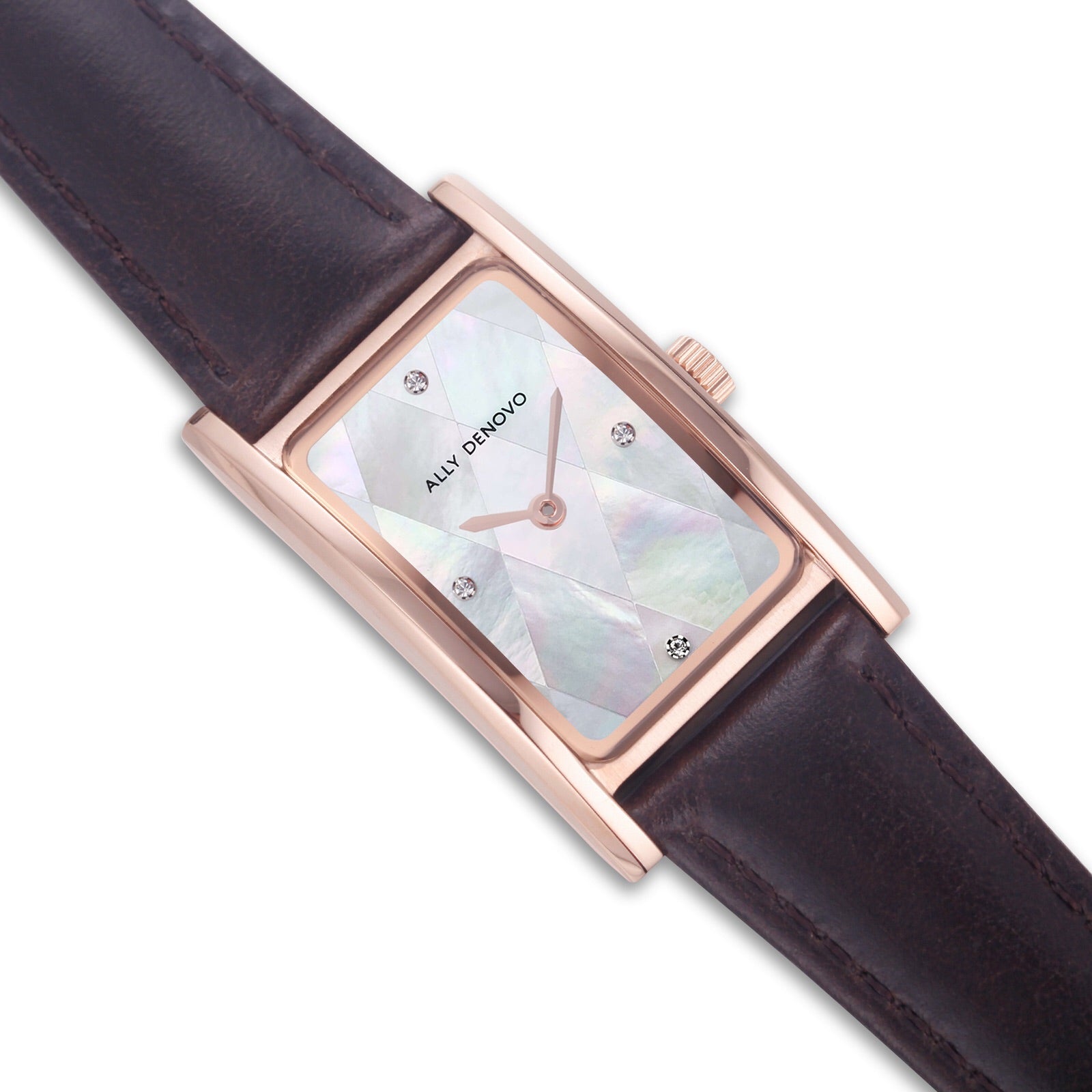 【限量頂級方形琉璃錶鍊禮盒】珍珠白菱玫瑰金框咖啡手錶 限時贈送 銀製手鍊