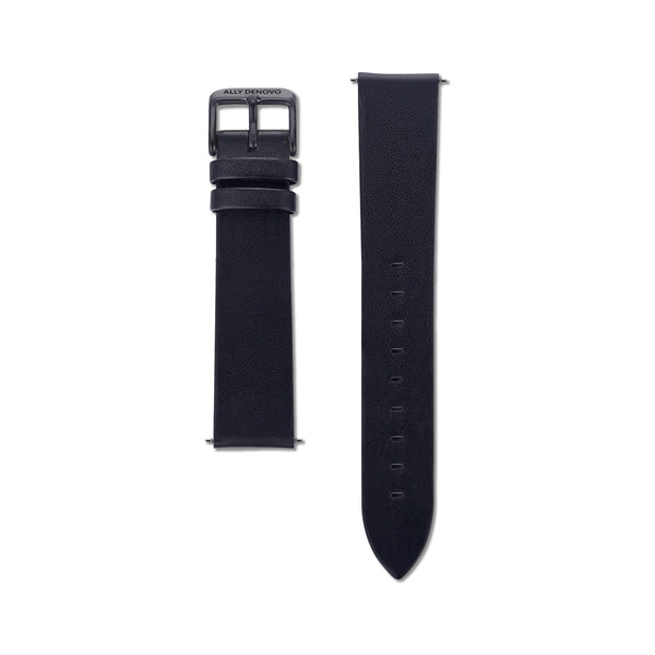 《單獨購買》黑色真皮無縫線錶帶18mm黑扣/簡易換錶帶開關式智慧扣環/適用36mm錶盤