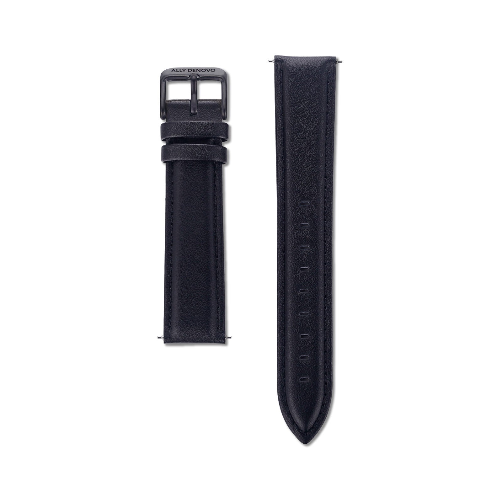 《單獨購買》黑色真皮縫線錶帶18mm黑扣/簡易換錶帶開關式智慧扣環/適用36mm錶盤