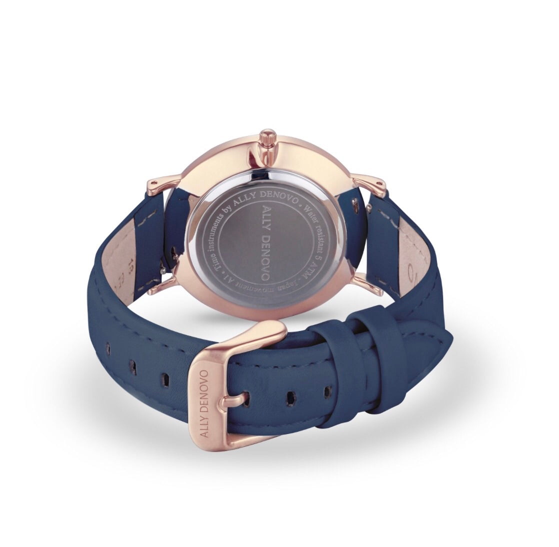 Gaia pearl皮革腕錶-粉晶菱形琉璃玫瑰金框海軍藍真皮錶帶  