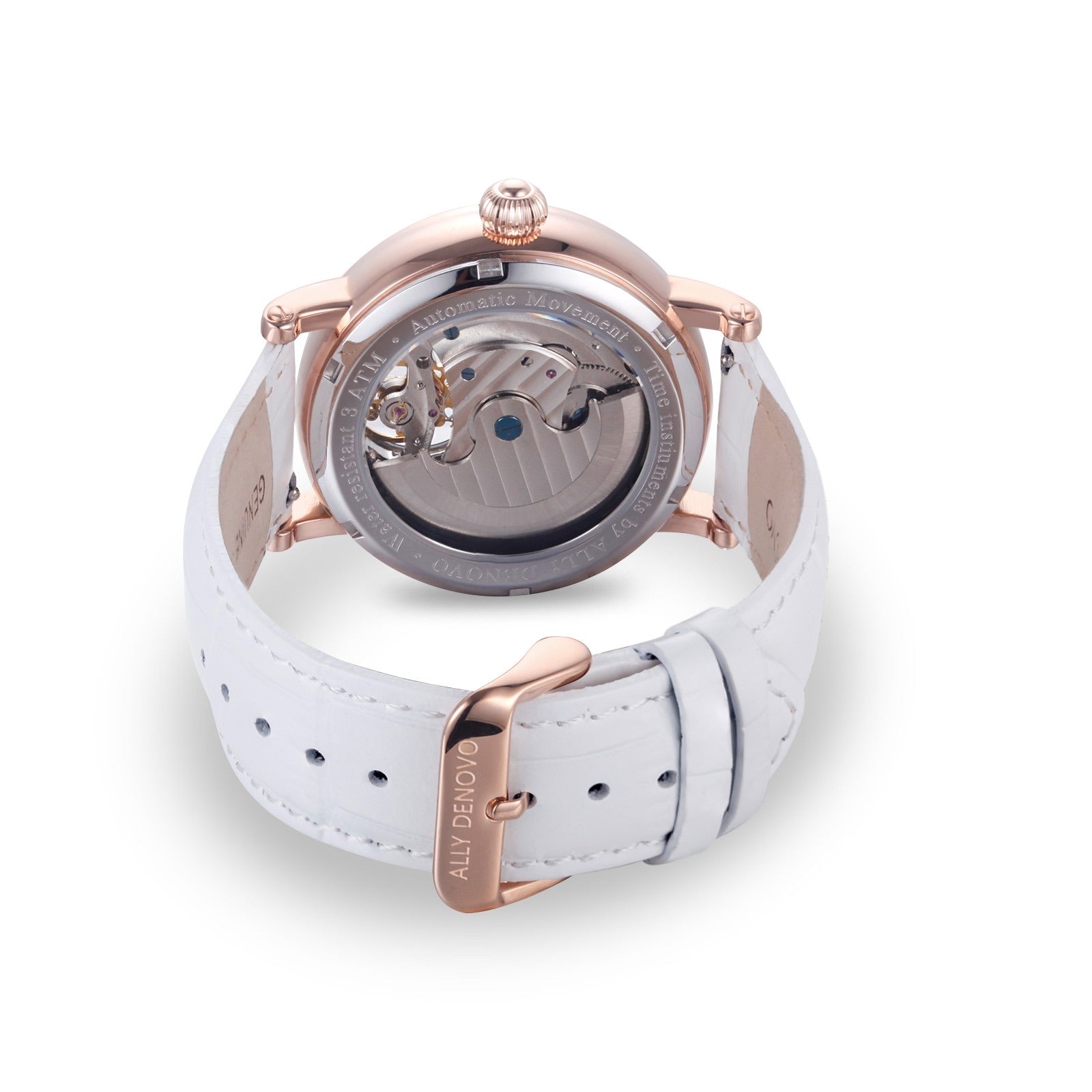 極光藝術星晨機械錶－玫瑰金框白鱷魚紋皮帶