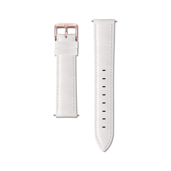 《單獨購買》白色真皮縫線錶帶18mm玫瑰金扣/簡易換錶帶開關式智慧扣環/適用36mm錶盤